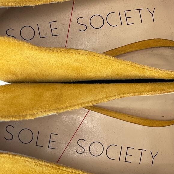 Sole Society Mustard Suede Leather Pointed Toe Block Heel Slip On Pumps Shoes 10 - Picture 5 of 6